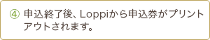 4 申込終了後、Loppiから申込券がプリントアウトされます。