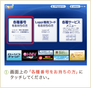 1 画面上の「各種番号をお持ちの方」にタッチしてください。