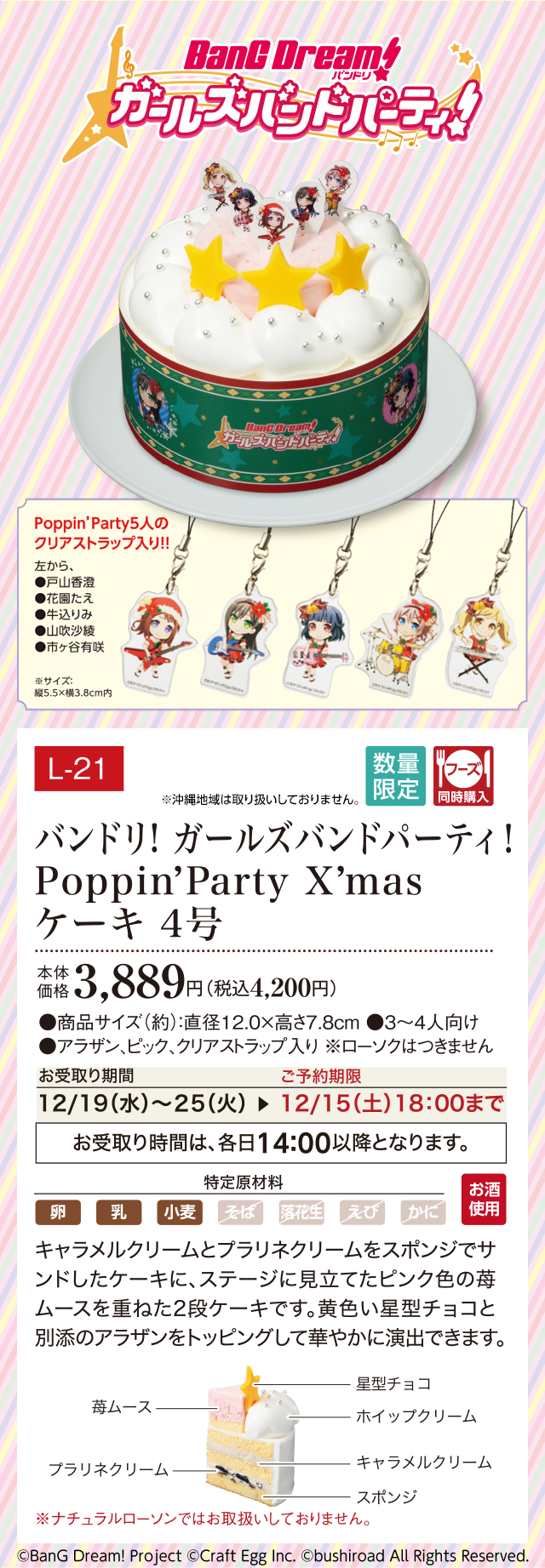 バンドリ! ガールズバンドパーティー! PoppinParty Xmasケーキ 4号 本体価格 3,889円(税込4,200円)