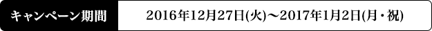 キャンペーン期間 2016年12月27日(火)〜2017年1月2日(月•祝)