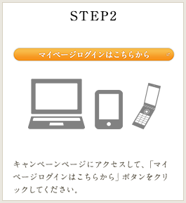 STEP2 キャンペーンページにアクセスして、「マイページログインはこちらから」ボタンをクリックしてください。