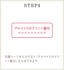 STEP4 当選コードを入力すると「ブロマイドのプリント番号」を入手できます。