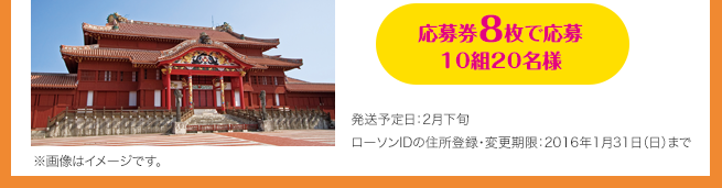 応募券8枚で応募 10組20名様（発送予定日：2月下旬 / ローソンIDの住所登録・変更期限：2016年1月31日（日）まで）