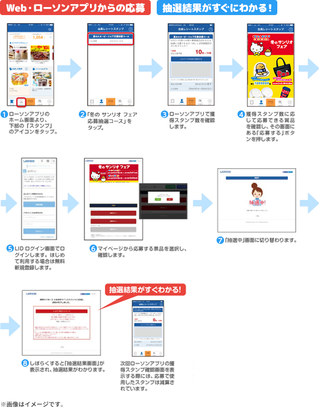 Web・ローソンアプリからの応募 抽選結果がすぐにわかる！ ※画像はイメージです。