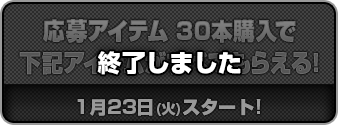 応募アイテム 30本購入で下記アイテムがすべてもらえる! 終了しました