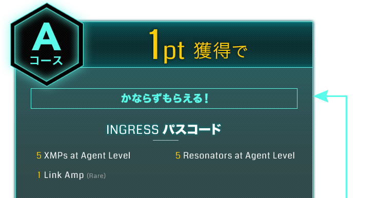 Aコース1pt獲得でかならずもらえる！INGRESS パスコード 5 XMPs at Agent Level 5 Resonators at Agent Level 1 Link Amp (Rare)