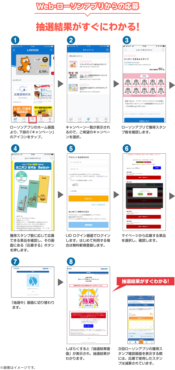 Web・ローソンアプリからの応募 抽選結果がすぐにわかる！ ※画像はイメージです。