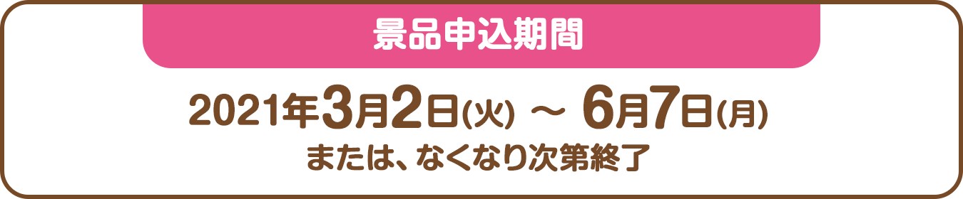 景品申込期間：2021年3月2日(火) ～ 6月7日(月)または、なくなり次第終了