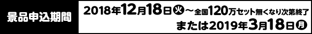 景品申込期間 2018年12月18日(火)〜全国120万セット無くなり次第終了または2019年3月18日(月)