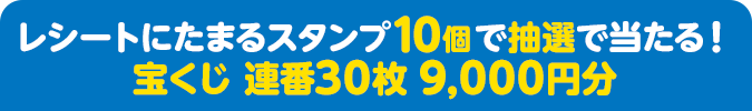 レシートにたまるスタンプ10個で抽選で当たる！ 宝くじ 連番30枚 9,000円分