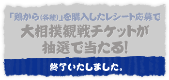 「鶏から（各種）」を購入したレシート応募で大相撲観戦チケットが抽選で当たる！ 終了いたしました。