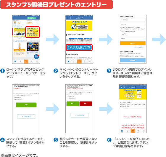 スタンプ5個後日プレゼントのエントリー ※画像はイメージです。