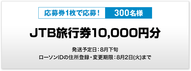 応募券1枚で応募!300名様 JTB旅行券10,000円分