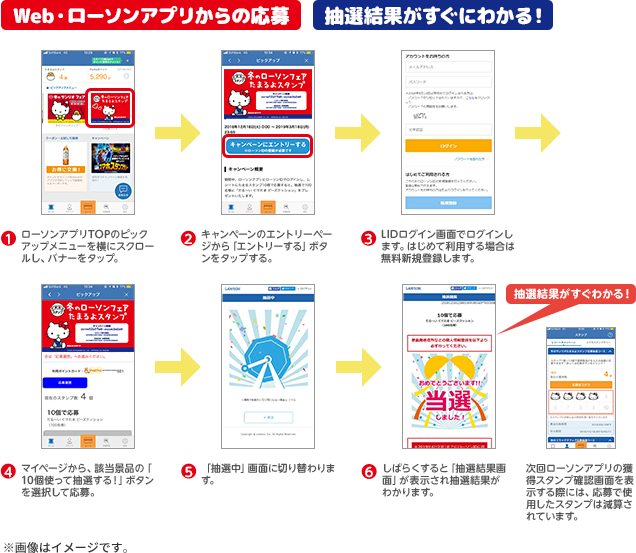 Web・ローソンアプリからの応募 抽選結果がすぐにわかる！ ※画像はイメージです。