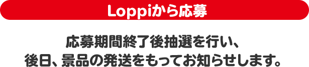 Loppiから応募 応募期間終了後抽選を行い、後日、景品の発送をもってお知らせします。