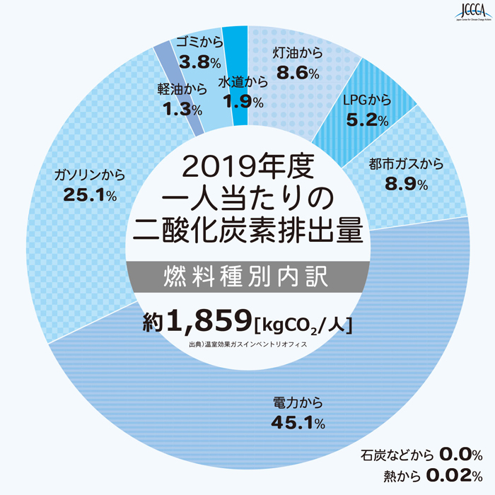 グラフ:2019年度一人当たりの二酸化炭素排出量