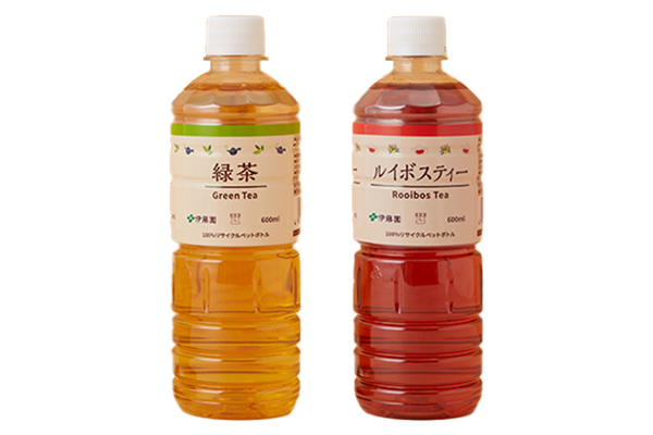 画像 オリジナルペットボトル飲料（左 緑茶、右 ルイボスティー）