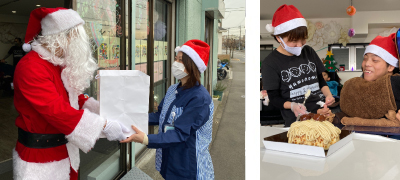 クリスマスケーキの寄贈の様子