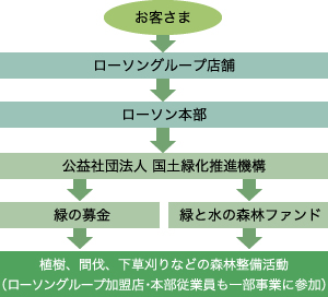 緑の募金から森林整備活動までの流れの図