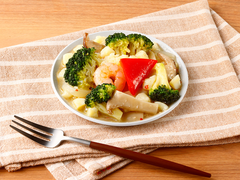 温めて食べる　海老ときのこのアヒージョ風