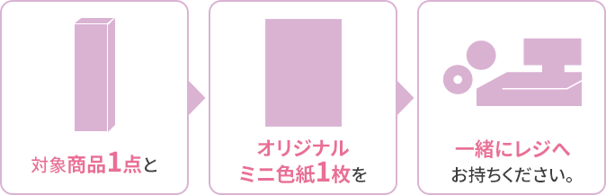 対象商品1点とオリジナルミニ色紙1枚を一緒にレジにお持ちください。