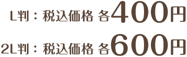 L判:税込価格 各400円 2L判:税込価格 各600円