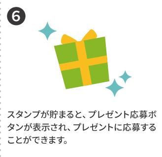 6 スタンプが貯まると、プレゼント応募ボタンが表示され、プレゼントに応募することができます。