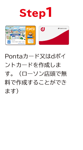 STEP1 Pontaカード又はdポイントカードを作成します。（ローソン店頭で無料で作成することができます。）