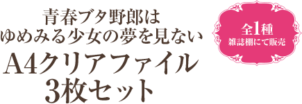 青春ブタ野郎はゆめみる少女の夢を見ない A4クリアファイル3枚セット 全1種 雑誌棚にて販売