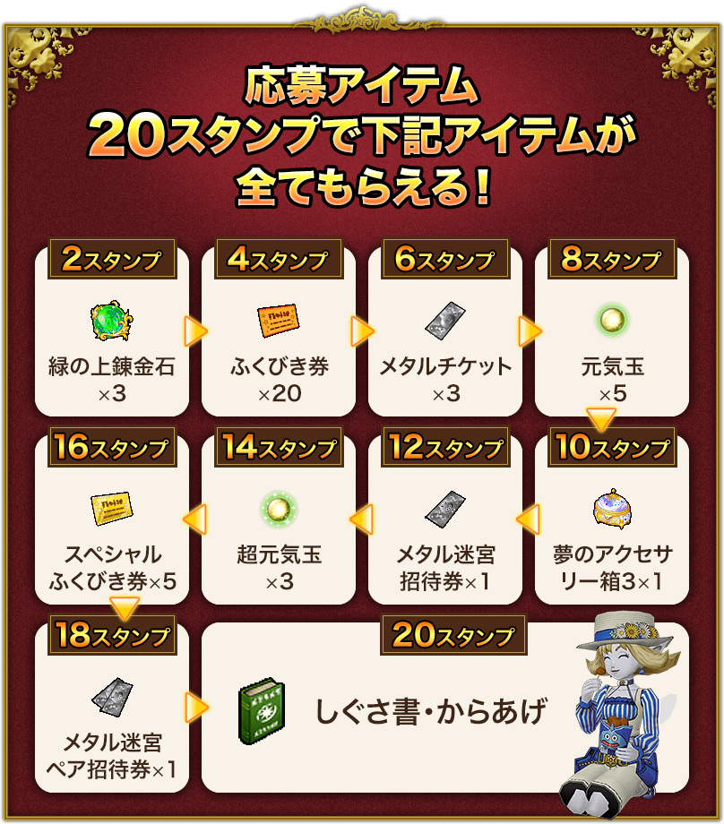 応募アイテム 20スタンプで下記アイテムが全てもらえる!
