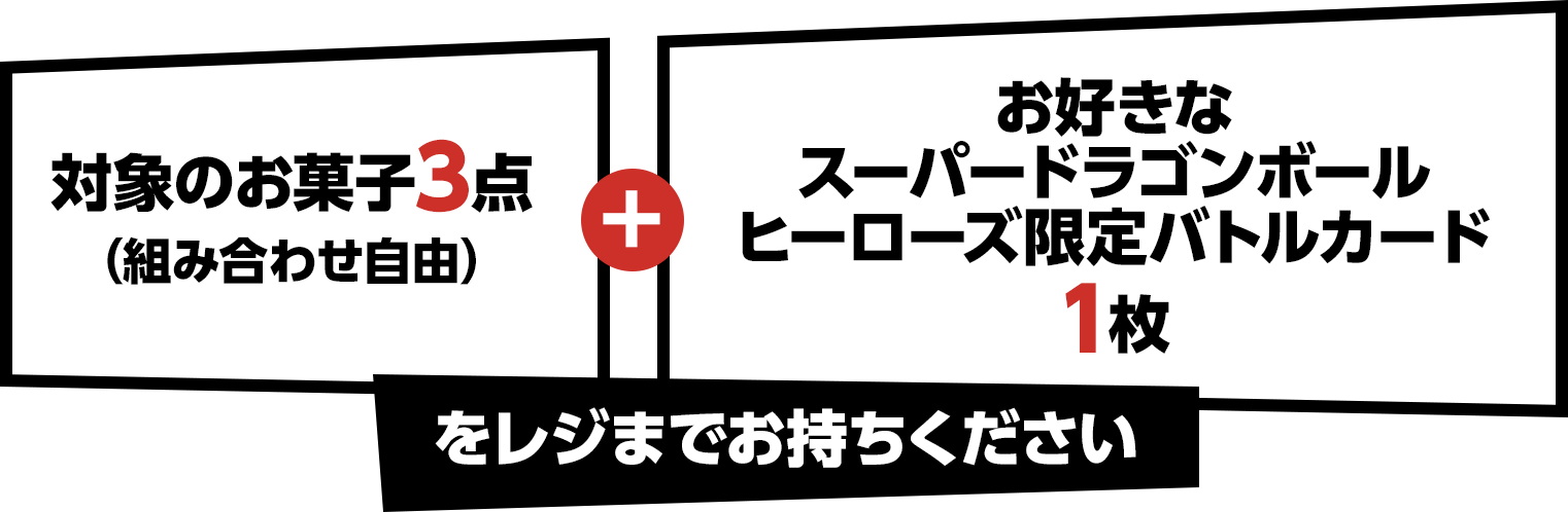 対象のお菓子3点（組み合わせ自由）＋お好きなオリジナルステッカー1枚をレジまでお持ちください