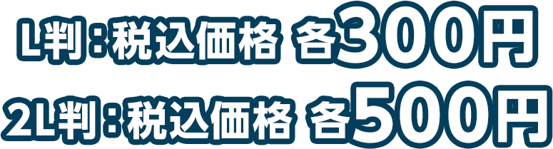 L判：税込価格 各300円／2L判：税込価格 各500円