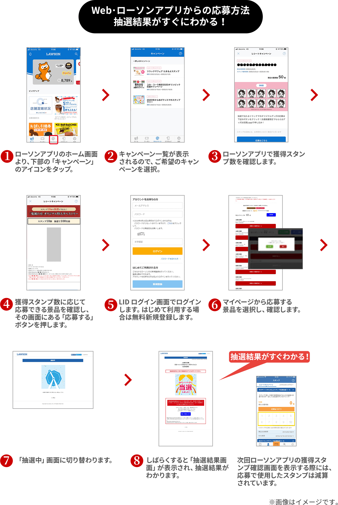 Web･ローソンアプリからの応募方法　抽選結果がすぐにわかる！