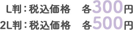 L判:税込価格 各300円 2L判:税込価格 各500円