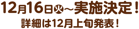12月16日(火)〜実施決定！ 詳細は12月上旬発表！