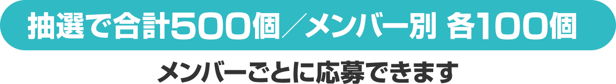 抽選で合計500個／メンバー別 各100個