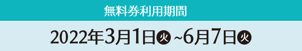無料券利用期間 2022年3月1日(火)〜6月7日(火)