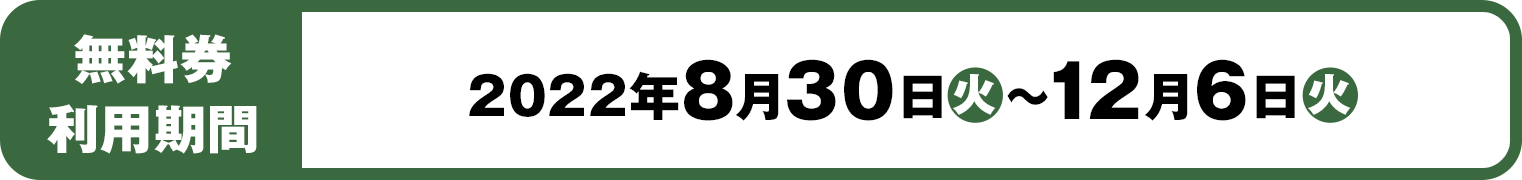 無料券利用期間：2022年8月30日(火)～12月6日(火)