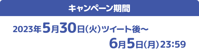 キャンペーン期間 2023年5月30日(火)ツイート後〜6月5日(月)23:59