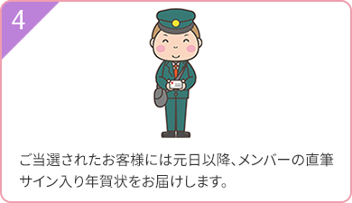 4 ご当選されたお客様には元日以降、メンバーの直筆サイン入り年賀状をお届けします。