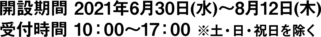 開設期間 2021年6月30日(水)～8月12日(木) 受付時間 10：00～17：00 ※土・日・祝日を除く