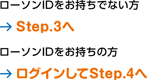 ローソンIDをお持ちでない方＞Step.3へ／ローソンIDをお持ちの方＞ログインしてStep.4へ