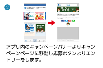 アプリ内のキャンペーンバナーよりキャンペーンページに移動し応募ボタンよりエントリーをします。