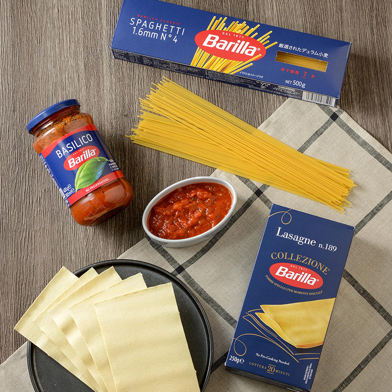 バリラ スパゲッティNo.4　1.6mm バジルのトマトソース ラザニエ