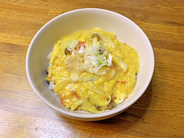 「トマト入り親子丼」完成
