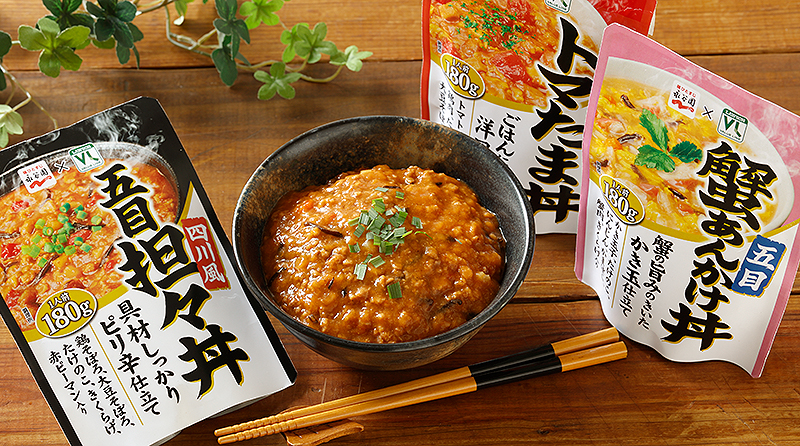 VLトマたま丼/VL四川風五目坦々丼／VL蟹あんかけ丼　各180g