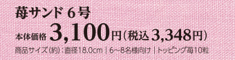 苺サンド 6号　本体価格3,100円（税込3,348円）直径：約18.0cm｜6〜8名様向け｜トッピング苺10粒