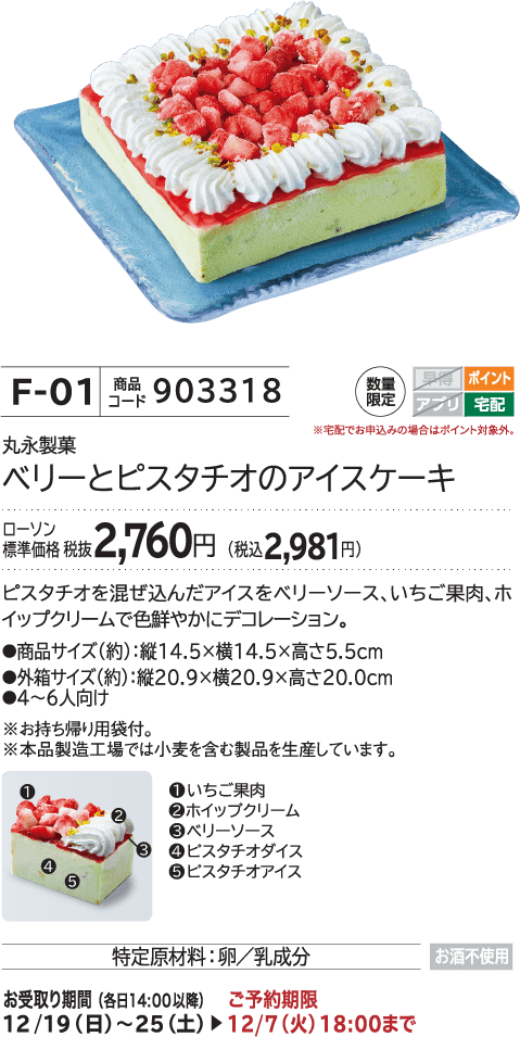 ベリーとピスタチオのアイスケーキ ローソン標準価格 税抜2,760円(税込2,981円)