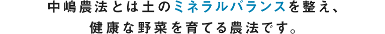 中嶋農法とは土のミネラルバランスを整え、健康な野菜を育てる農法です。