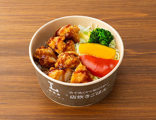 彩り野菜と鶏から揚げの甘酢たれ丼